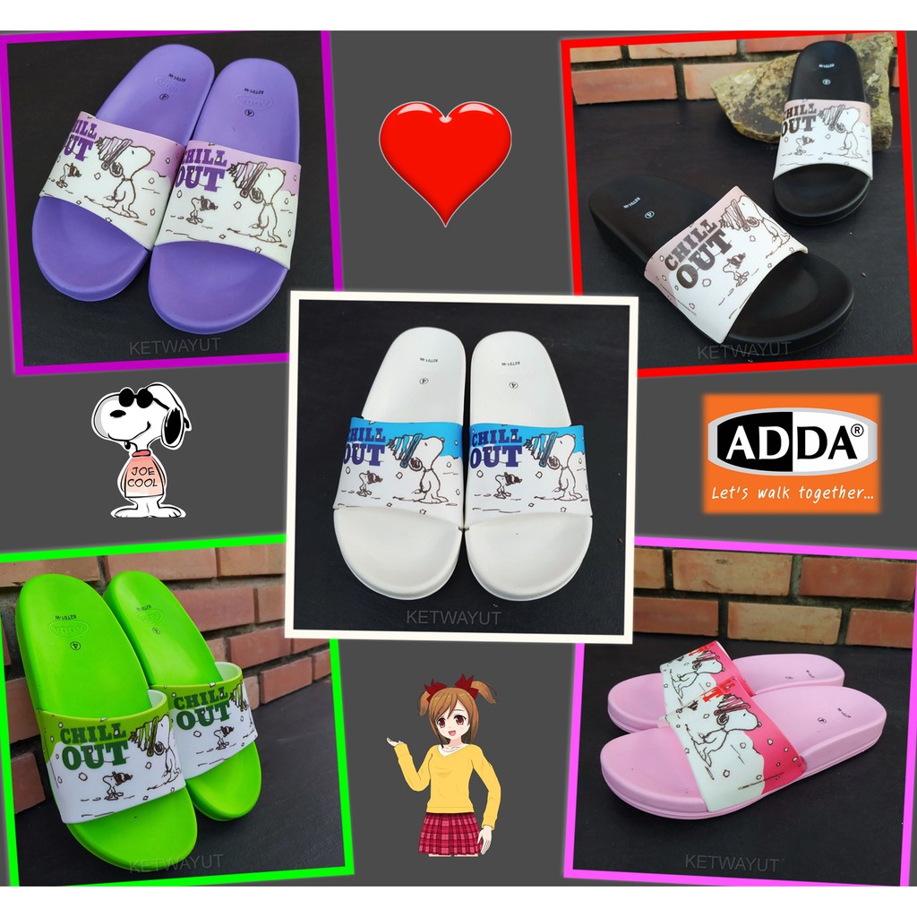 รองเท้าแตะแบบสวมผู้หญิง รองเท้าแตะ ลายการ์ตูน snoopy adda 82T01