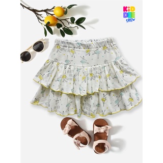 KiddeeCrew กระโปรงเด็ก กระโปรงสั้นครีมลายเต้นฟ้าเหลือง Cream short skirt with blue and yellow dance pattern เหมาะสำหรับอ