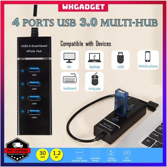 Multi USB Hub 3.0 Extension Cable Splitter Port Hub Extender 4 Port Power Adapter Hub Port FOR PC Co