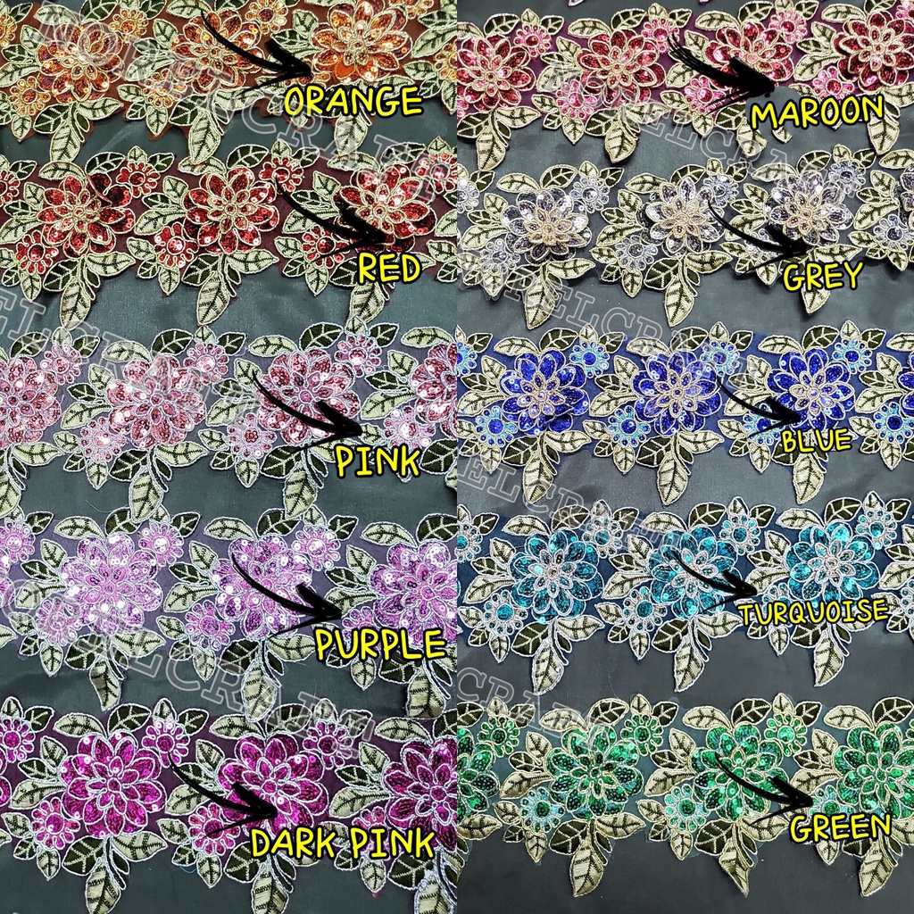 [NL2]1 เมตร CHEMICAL FLOWER LACE / RENDA BUNGA/ BORDER LACE/ RENDA CANTIK/ FLOWER LACE