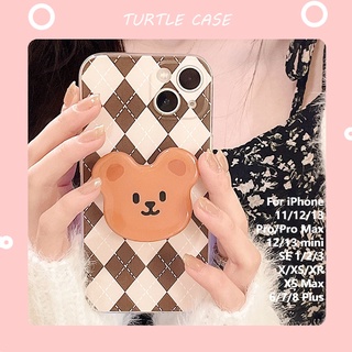 [พร้อมส่ง] เคสโทรศัพท์มือถือ อีพ็อกซี่ ลายตารางหมากรุก พร้อมขาตั้ง สําหรับ Apple iPhone 14 13 12 11 PROMAX XS XR XSMAX SE202