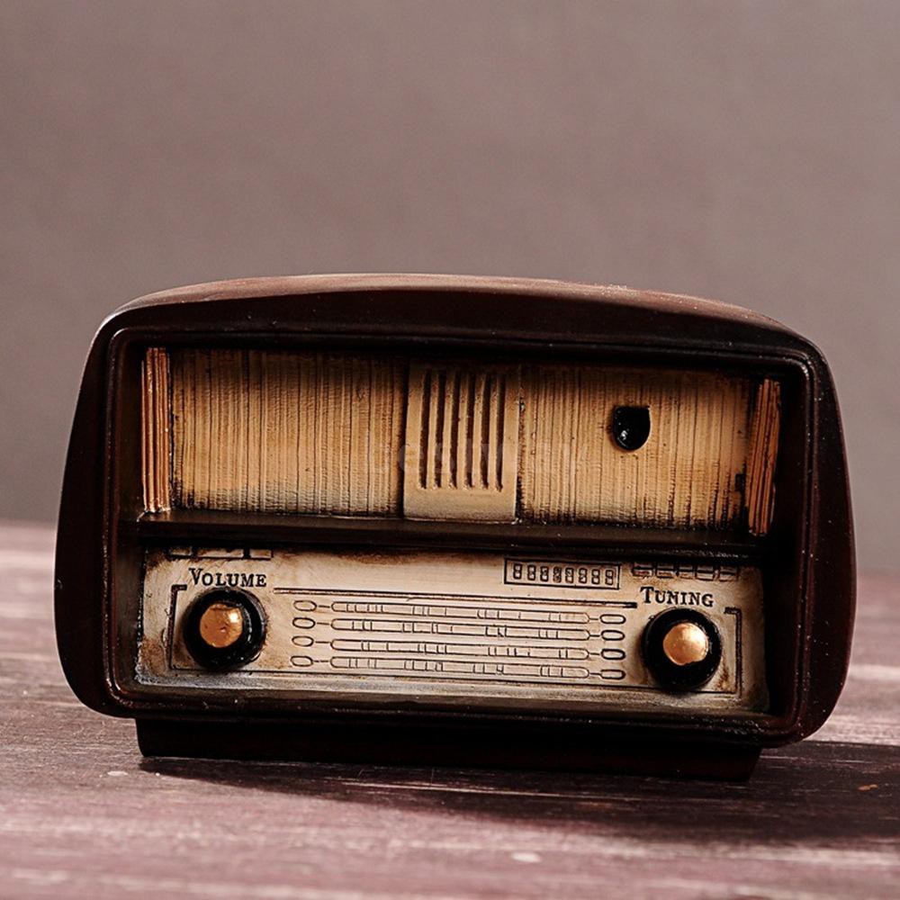 Antique Old Fashioned Resin Brown Vintage Radio Model Home Decorative Display Ornament Bedroom Decor Christmas Birthday