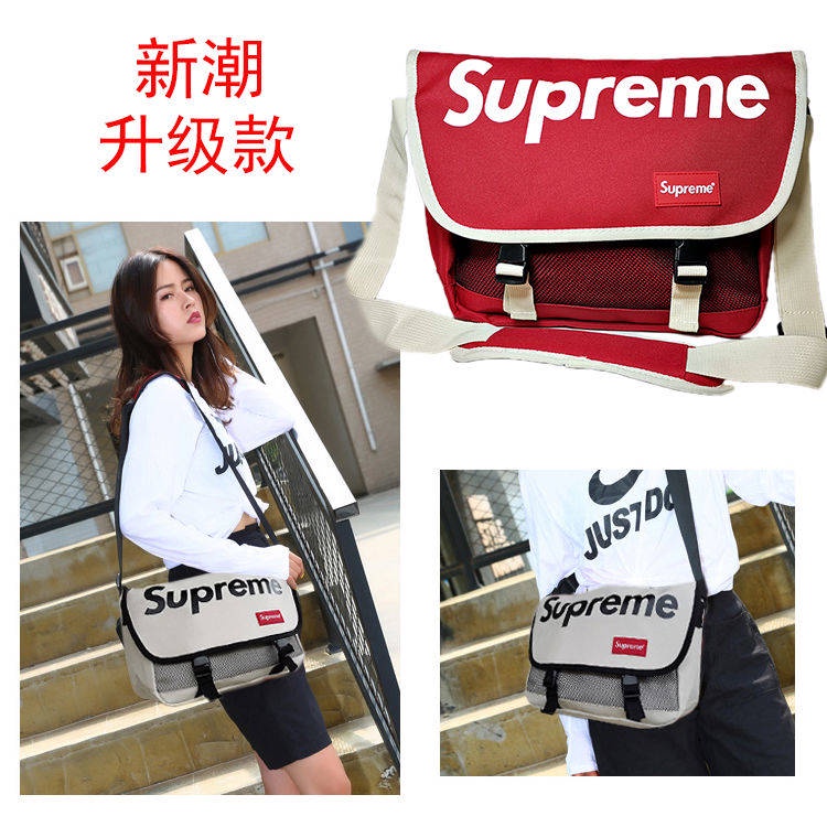 กระเป๋าคาดอก กระเป๋าคาดเอว ✬ใหม่ Supreme Messenger กระเป๋าสะพายกระเป๋าเวอร์ชั่นเกาหลีของสาวผ้าใบกระเป๋านักเรียนกีฬาแนวโน