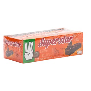 super star ซุปเปอร์สตาร์ (กล่องส้ม) เวเฟอร์เคลือบและสอดไส้ครีมรสช็อกโกแลต (18กรัม*12ชิ้น)