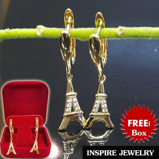 INSPIRE JEWELRY ต่างหูรูปหอไอเฟล ขาห่วงล็อค pink gold plated ต่างหูเกรดพรีเมี่ยม ฝังเพชรCZ งานจิวเวลลี่ ขนาดสูง 3.5cm