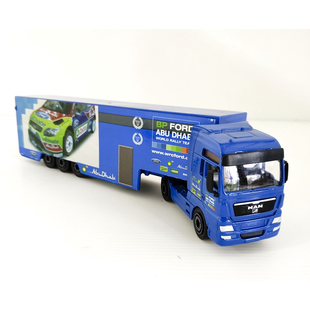 Majorette Truck - Man TGX + Ford Focus WRC Team Container - Blue Color /scale 1/64 (10.2") no Package