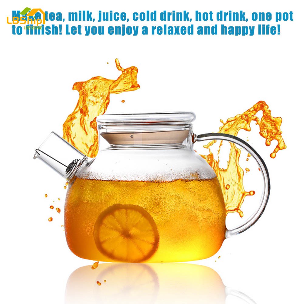 Lbship โฮมออฟฟิศ 1000ml / 1600ml แก้วกาต้มน้ำเหยือกน้ำทนความร้อนกาน้ำชาพร้อมฝาปิดโปร่งใส