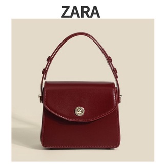 Zara กระเป๋าสะพายไหล่ กระเป๋าถือ ทรงสี่เหลี่ยม ขนาดเล็ก สีแดง แฟชั่นสําหรับสตรี