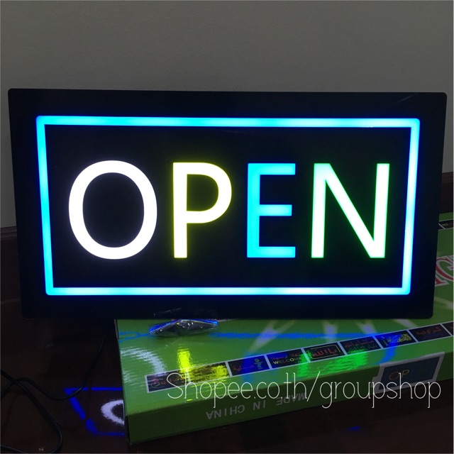 ป้ายไฟ​LED ป้ายไฟopen ป้ายไฟเปิดร้าน ป้ายไฟสำเร็จรูป กล่องเขียว ราคา398บาท
