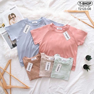 เสื้อครอปสีพาสเทลผ้าคอตตอนเรย่อนพร้อมส่ง