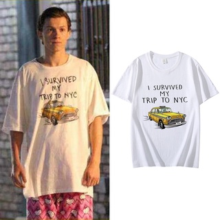 T-shirt  เสื้อยืดผ้าฝ้าย 100% พิมพ์ลาย Tom Holland Same Style I Survived My Trip To NYC โอเวอร์ไซซ์ สําหรับผู้ชาย และผู้
