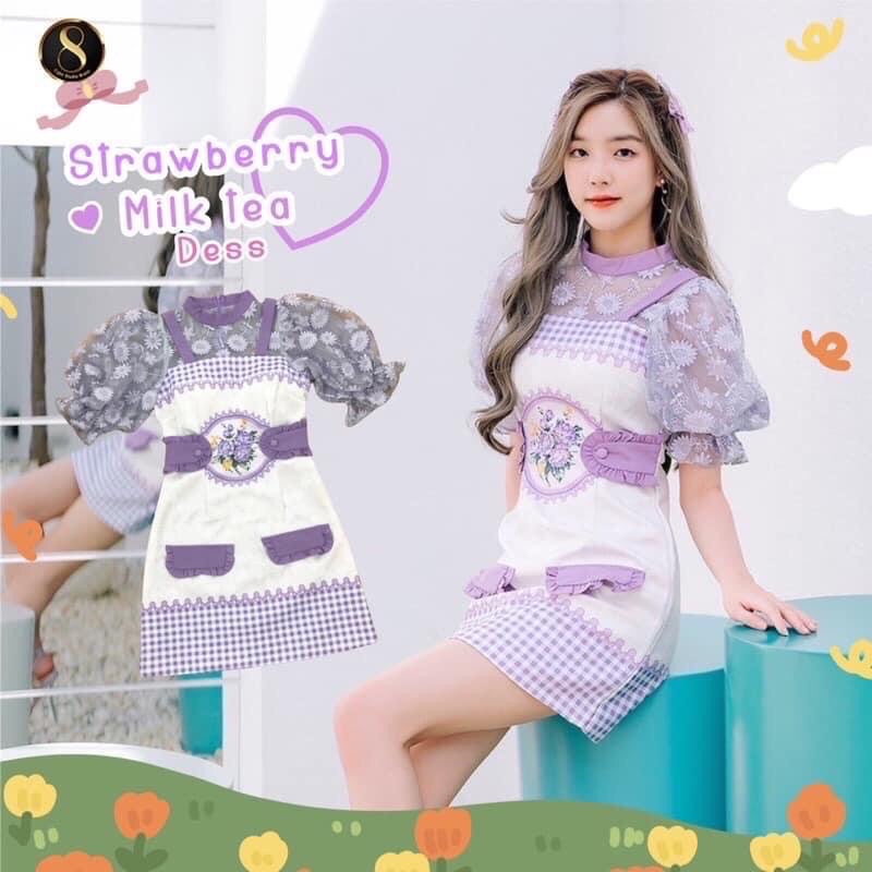 มือสอง Strawberry Milk Tea Dress : 8 Studio Brand มอนิเดรสน้องม่วงน่ารักอีกแล้ว พลาดไม่ได้เลยค่า ขอบ