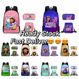 【Ready Stock】Newest Cartoon Gabbys Dollhouse Backpack Schoolbag Kids Students Gift Shoulder Bags Pencil Case Pouch Adjustable Shoulder Strap