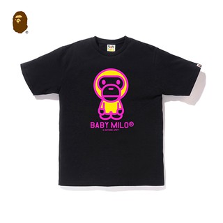 Bape เสื้อยืดคอก ลมแขนสั้นพิมพ์ลายการ์ตูนลิงตัวอักษรสําหรับผู้ชาย