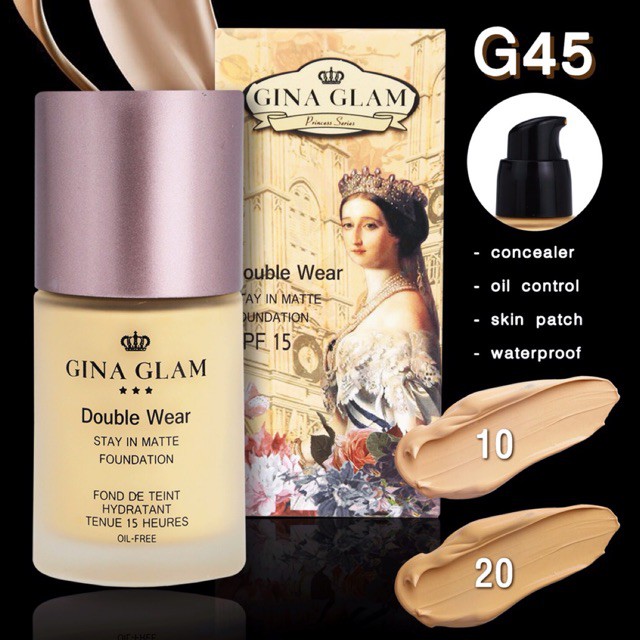 G45 จีน่าแกลม ครีมรองพื้น เนื้อแมท Gina Glam Double Wear Stay In Matte Foundation