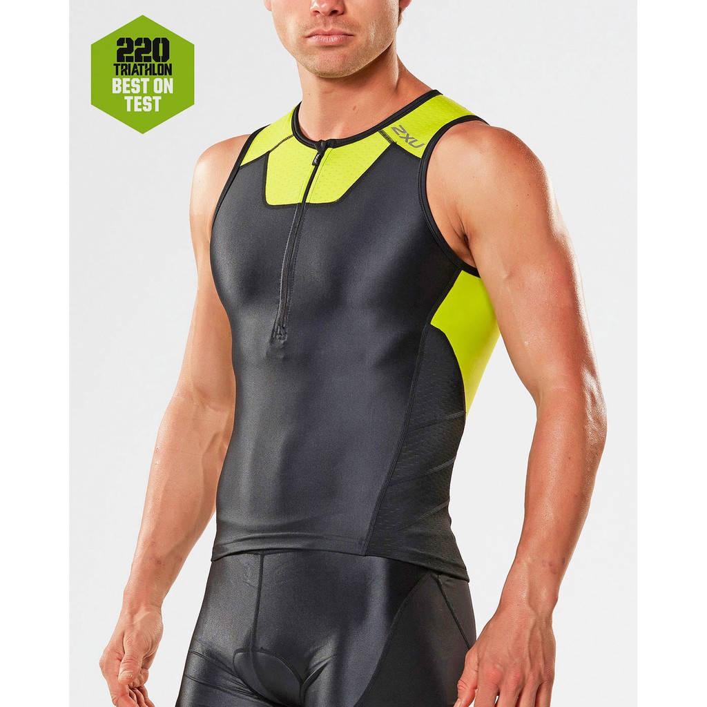 2XU เสื้อแขนกุดใสออกกำลังกายสำหรับผู้ชาย สีเขียว 2XU X-VENT Tri Singlet - MT4358a ของแท้ BLK/LPU