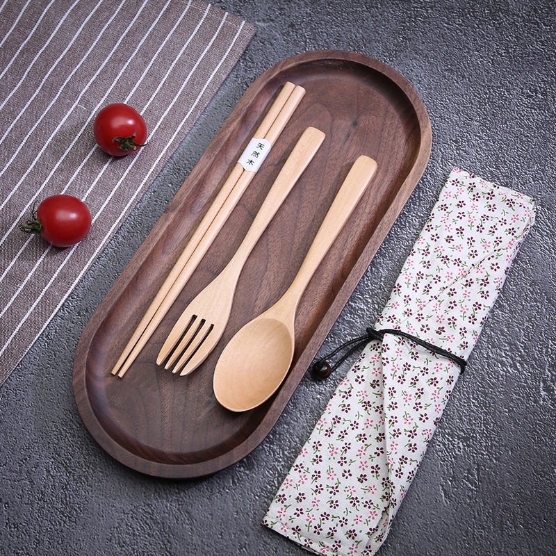 Portable Wood Tableware 3-piece Wooden Cutlery Sets Travel Spoon ...