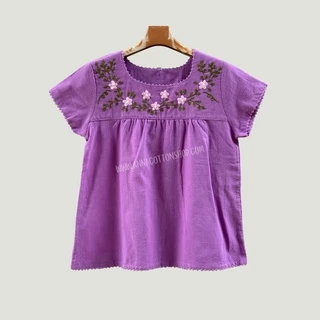 เสื้อผ้าฝ้ายผู้หญิง สวมใส่ง่ายสบายๆ งานปักมือน่ารัก งานถักโครเชต์ คอยูแขนสั้นใส่ทำสวน ปลูกดอกปลูกต้นไม้เข้าครัว