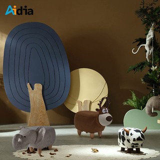 Aidia[3 ลาย] เก้าอี้สตูเด็กรูปสัตว์ ขาไม้แข็งแรง รูปช้าฃ วัว กวาง  Kid Animal Stool