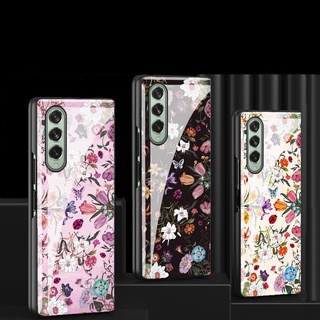 เคสโทรศัพท์มือถือกระจกนิรภัยลายดอกไม้สไตล์วินเทจสําหรับ Samsung Galaxy Z Fold 3 Z Fold 2 3