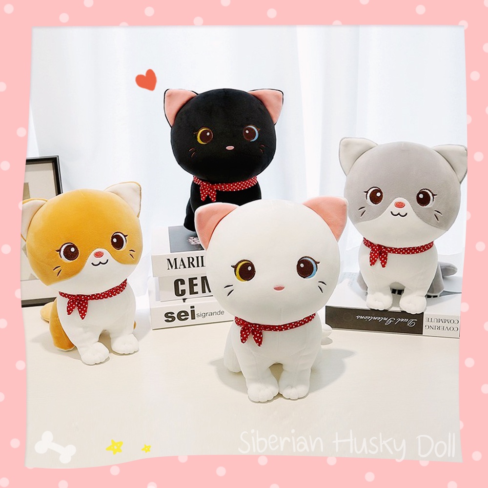 ตุ๊กตาแมว ตัวอ้วนกลม นุ่มๆ ขนกำมะหยี่ พร้อมผ้าผูกคอ ของขวัญ น่ารัก ถูกใจ ทาสแมว