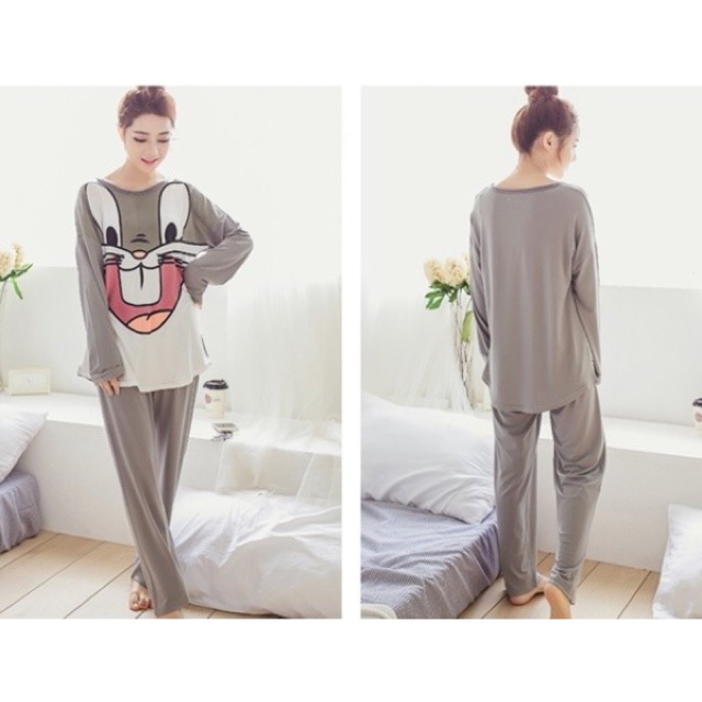 TG046A ชุดนอน เสื้อ+กางเกง ผ้าไมโครไฟเบอร์ ลายกระต่าย (M/L/XL/2XL)