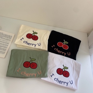พร้อมส่ง ผ้าคอตตอน 🧸🥣Oversize simple tee เสื้อยืดทรงโอเวอร์ไซต์ ปัก Cherry (S83)
