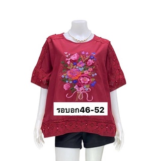 เสื้อคุณแม่สาวอวบผ้าฝ้ายผสมลินิน เสื้อสาวอวบบิ๊กไซส์สวยๆลายดอกไม้ เสื้อแฟชั่นผู้หญิงใส่สบาย เสื้อผู้หญิงอวบตัวใหญ่อกใหญ่