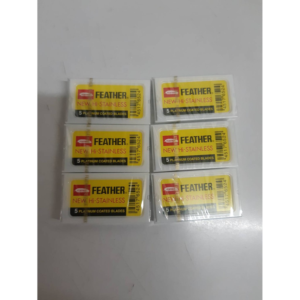 (แยกกล่อง) ใบมีด ขนนก กล่องเหลือง, Platinum Feather platinum coated blades (กล่องเล็ก)