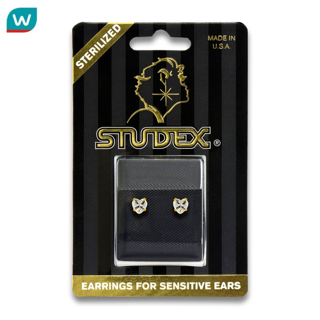 Studex สตั๊ดเด็กซ์ เซนซิทีฟ สเตอริไลส์ ต่างหู สำหรับผิวแพ้ง่าย ทองชุบ คิวบิคเซอโคเนีย ฮาร์ท ราคา ถูกที่สุด ดีลบีเคเค