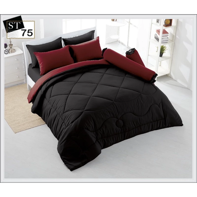 ชุดผ้าปู ผ้านวม สีพื้น ทูโทน ดำ แดง ST75-76 Stamps Bedding thumbnail 5