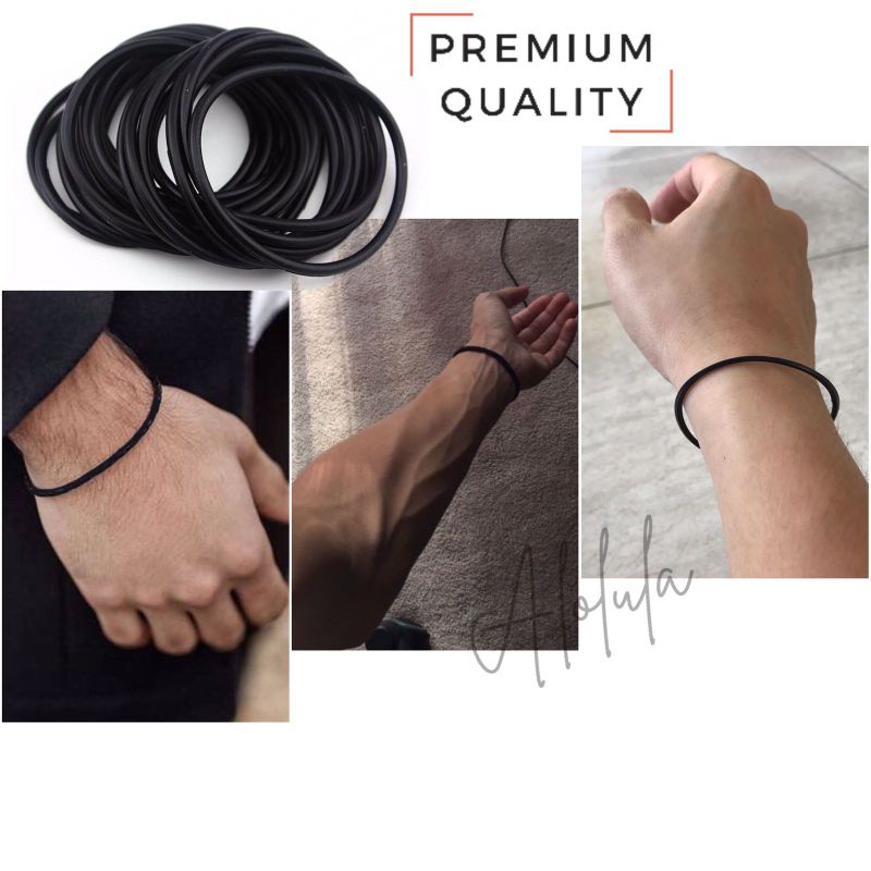 สร้อยข้อมือยางสีดําล้วน สไตล์เกาหลี พรีเมี่ยม สําหรับผู้หญิงและผู้ชาย