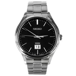 Seiko Classic Mens Dress Watch Black/Silver Stainless Strap SUR023P1