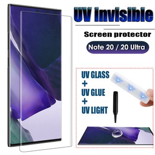 กาวเต็มจอ ฟิล์ม กระจกนิรภัย UV Glass Samsung Galaxy Note 10 Plus 9 8 20 S20 S23 S22 Ultra S9 S8 S7 Edge