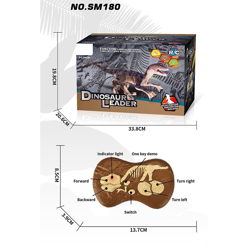 In Stock RC Simulation Dinosaur Intelligent With LED Light Raptor Toy ...