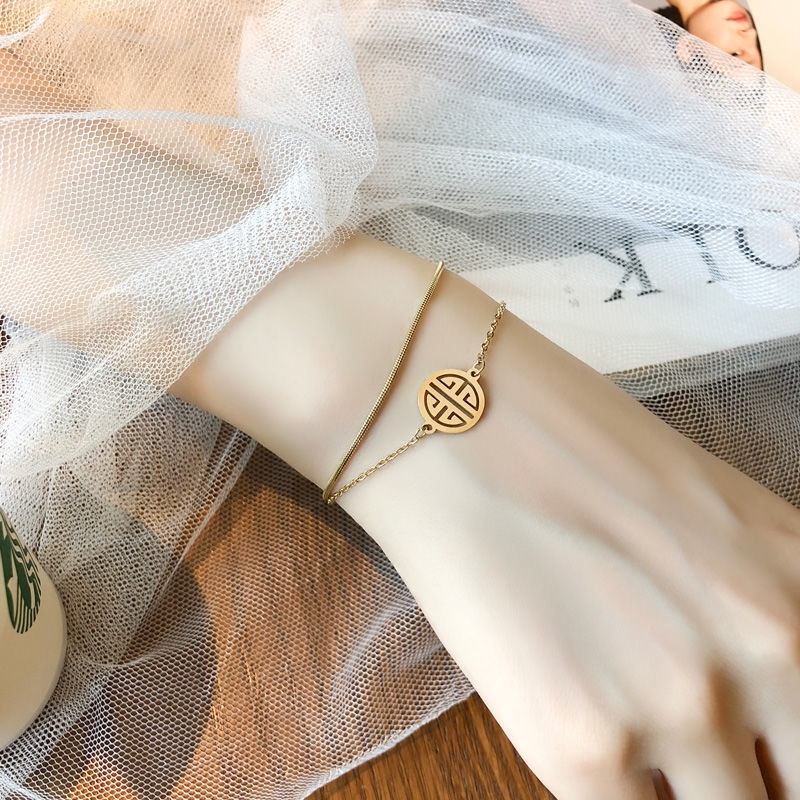 Lucky Double Happiness สร้อยข้อมือคู่ เครื่องประดับแฟชั่น สไตล์ยุโรปและอเมริกา สําหรับผู้หญิง