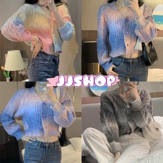 JJ shop 💜พร้อมส่ง เสื้อถักไหมพรมแขนยาว กระดุมหน้าสีเสื้อพาสเทลน่ารักๆ "3A132" -N