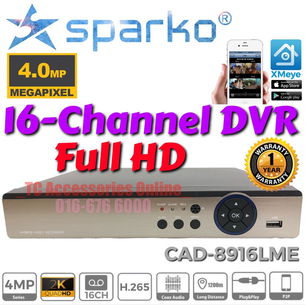 16CH 16CHCH CHANNEL FULL HD DVR 4.0MP SPARKO กล้องวงจรปิด 16-CH เครื่องบันทึกวิดีโอดิจิตอล Full HD 4