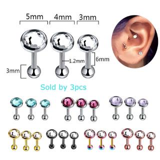 3 ชิ้น 3 มม. 4 มม. 5 มม. ต่างหู Helix piercings cartilage Rhinestone