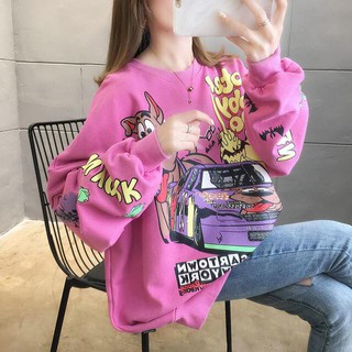 เสื้อแขนยาวสเวตเตอร์ Oversize สกีลลายสกู๊ปปี้ดู (อก 48-64 นิ…