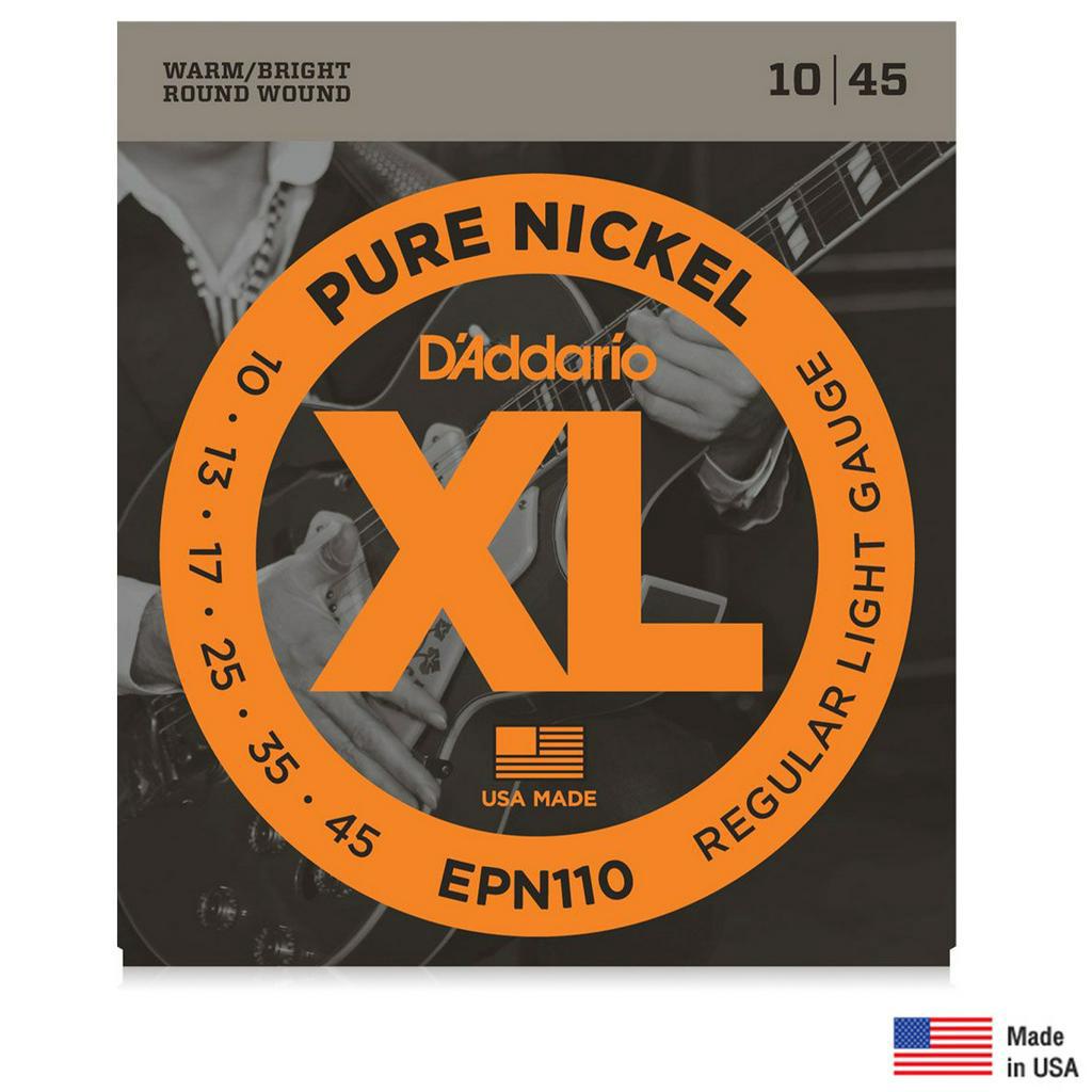 D'Addario® EPN110 สายกีตาร์ไฟฟ้า เบอร์ 10 แบบ Pure Nickel ( Regular Light, 0.10 - 0.45) ** Made in USA **