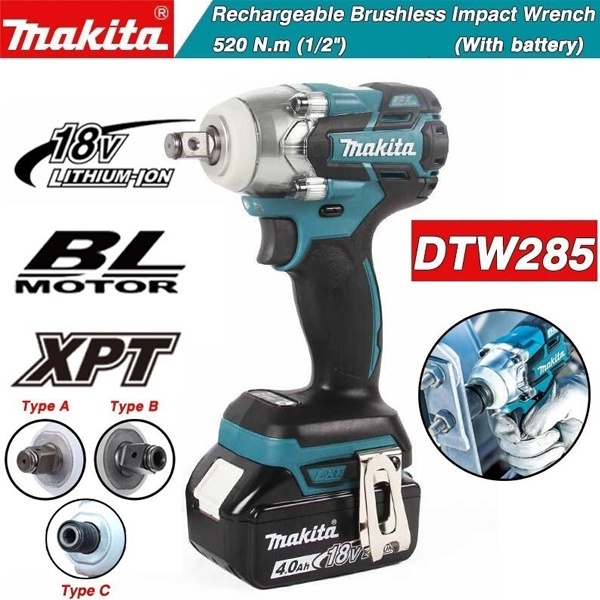 ♣Makita Kualiti Atas DTW285 18V Impact Wrench Engine Cordless Electric Wrench Power Tool 520 N.m 1/2" Torque Rechargeabl