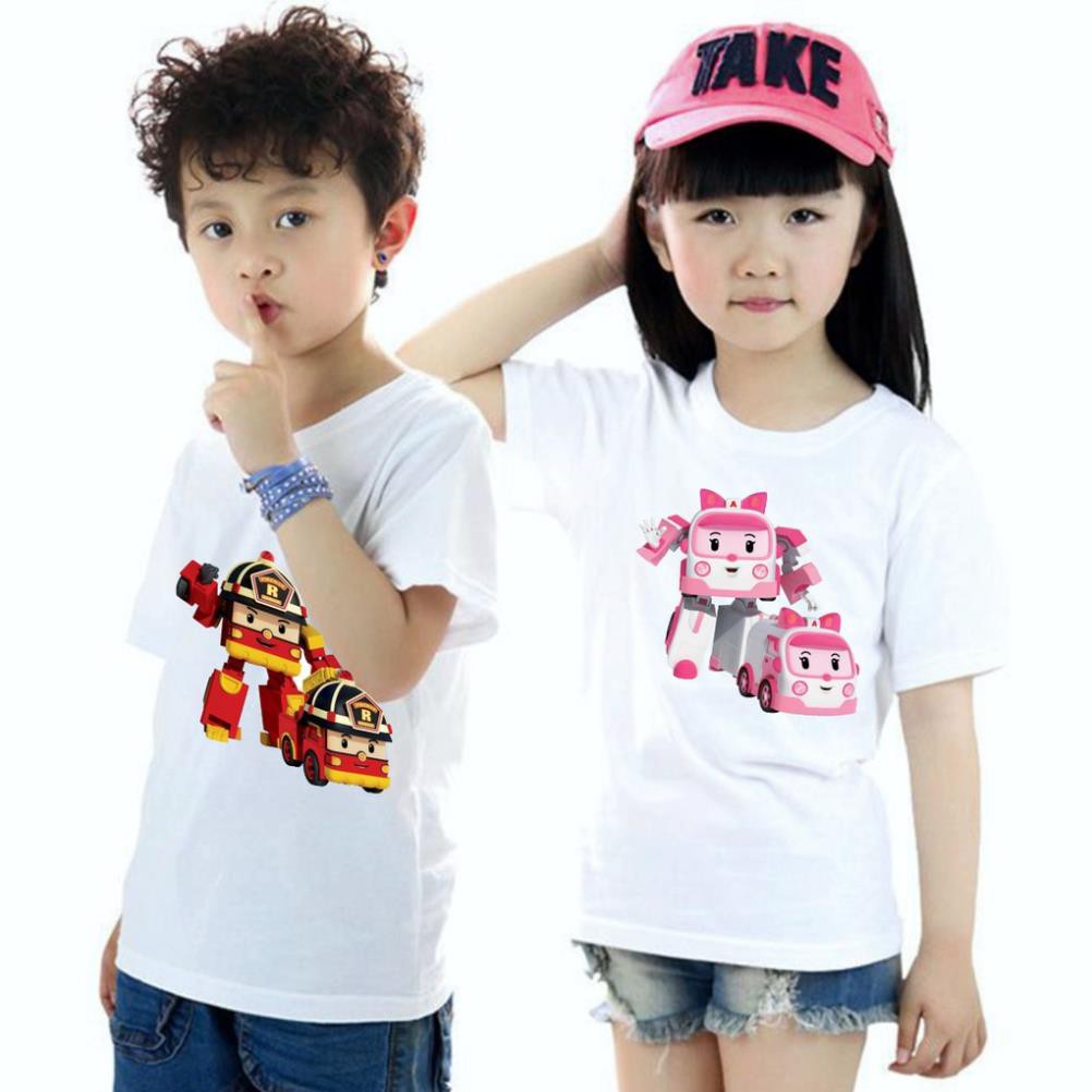 เสื้อยืด RoboCar Poly Fire Rescue Car สําหรับเด็กผู้ชายทุกขนาดตั้งแต่ 10กก