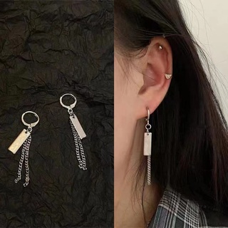 Hong Kong Style Long Tassel Earrings Womens Fashion New Trendy Silver Street Hip-hop Temperament No Pierced Ear Clip Jewelry