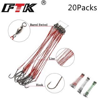 FTK 20 PCS Fishing Anti-Bite Rolling Swivel Snap Steel Line With Hooks 12CM 16CM 20CM 23CM 25CM