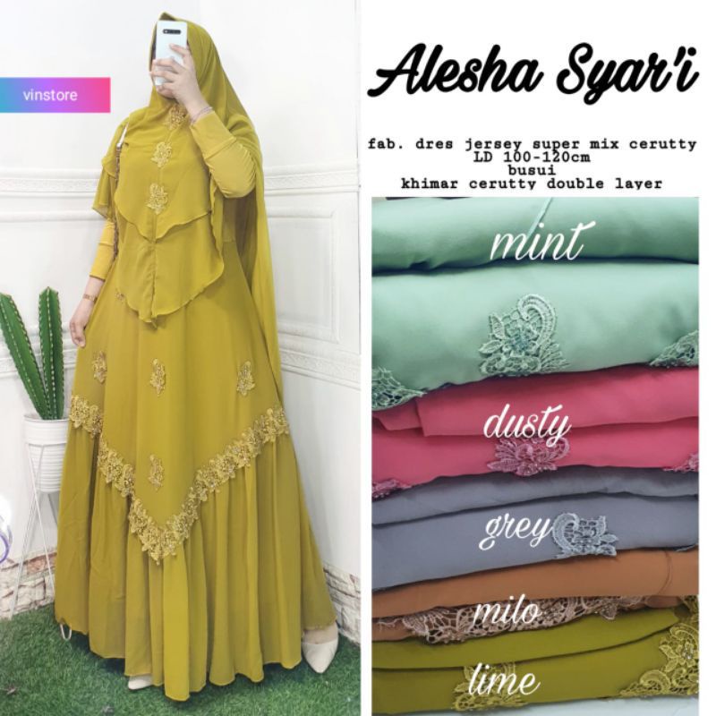 Alesha Syri//Syari Womens Gamis//Syari Ceruty Hijab Set
