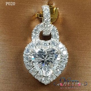 จี้เพชรหัวใจ 2 กะรัต เพชรเลียนแบบเพชรแท้ ทำจาก เพชร CZ, Cubic Zirconia หรือ เพชรโคลนนิ่ง ล้อมเพชร ทำจากเพชร CZจากอเมริกา