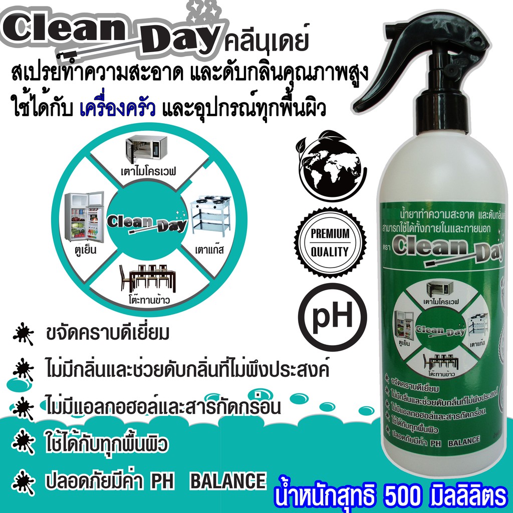 CleanDayคลีนเดย์500ML สเปรย์ทำความสะอาดและดับกลิ่นไมโครเวฟและเครื่องครัวคุณภาพสูง ช่วยขจัดคราบไขมันคราบสกปรก