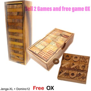 Best-02 เกมส์ตึกถล่ม-จัมโบ้ + โดมิโน่ 12 จุด แถมฟรี โอเอ็กซ์ (Jenga-XL and Domino12 Free OX) ของเล่น น้องฝางของเล่นไม้