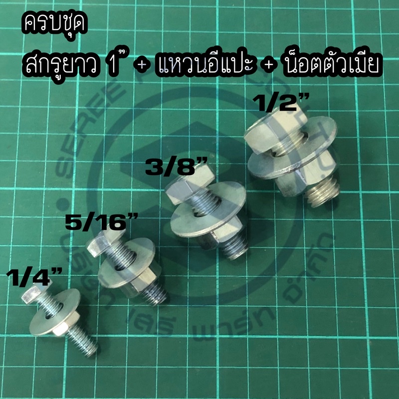 สกรูหัวเหลี่ยมยาว1”+แหวนอีแปะ+น็อตตัวเมีย ขนาด1/4” , 5/16” , 3/8” , 1/2”
